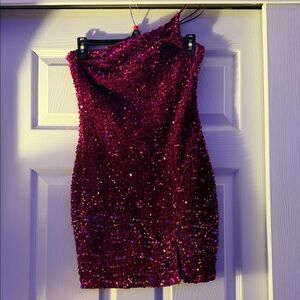 Crystal Doll Burgundy Sequin Dress